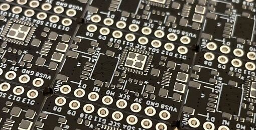 Solder Paste Stenciled onto the PCB Panel for the CP Sapling development board